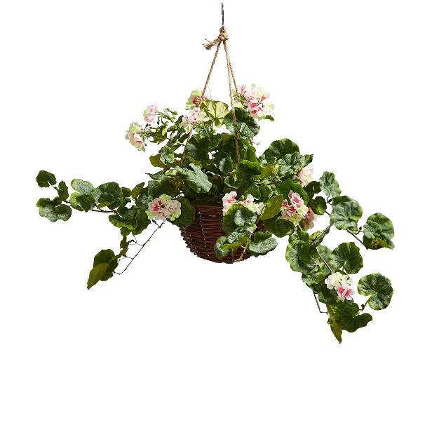 Nature Spring Faux Pink Geranium Hanging Flower Arrangement