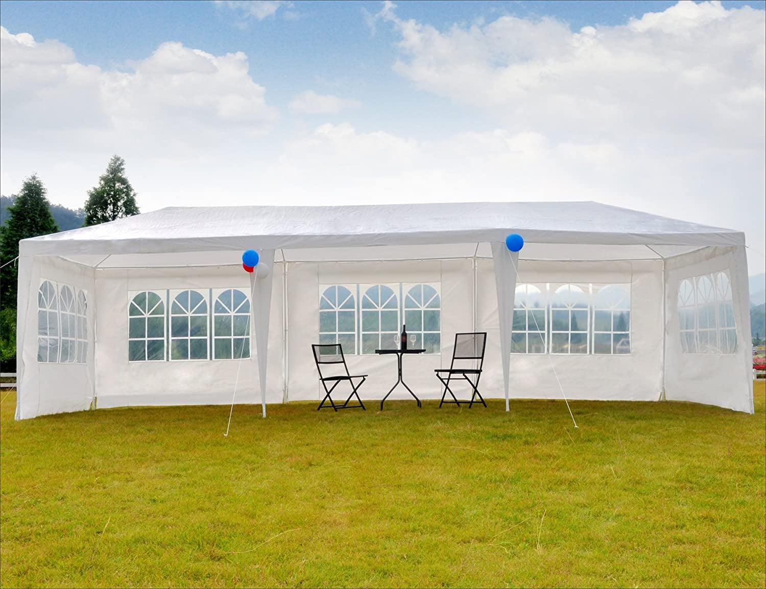 SUGIFT 10x30and#8242; Outdoor Canopy Party Wedding Tent White Gazebo with 5 Side Walls