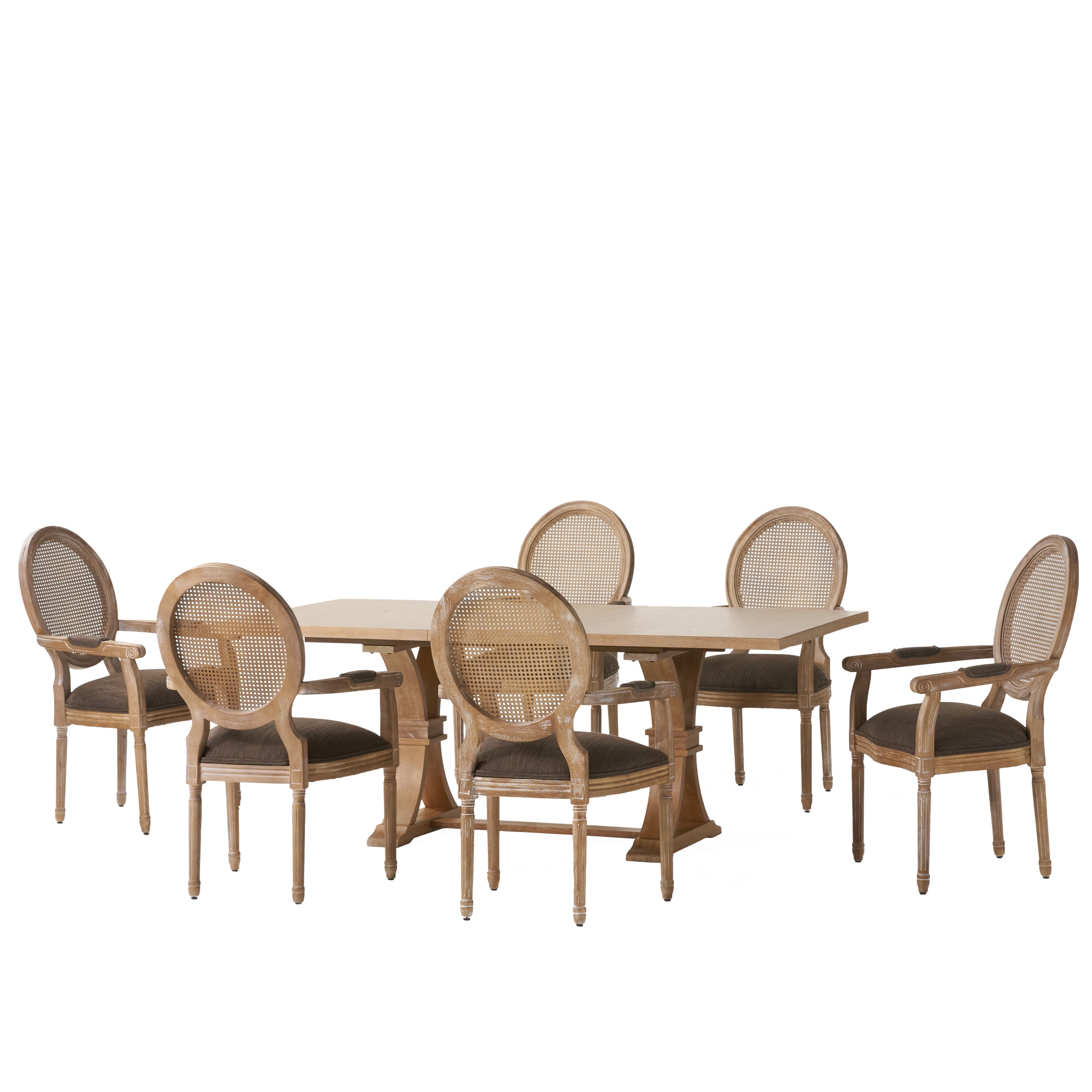 Ismay French Country Wood and Cane 7-Piece Expandable Dining Set