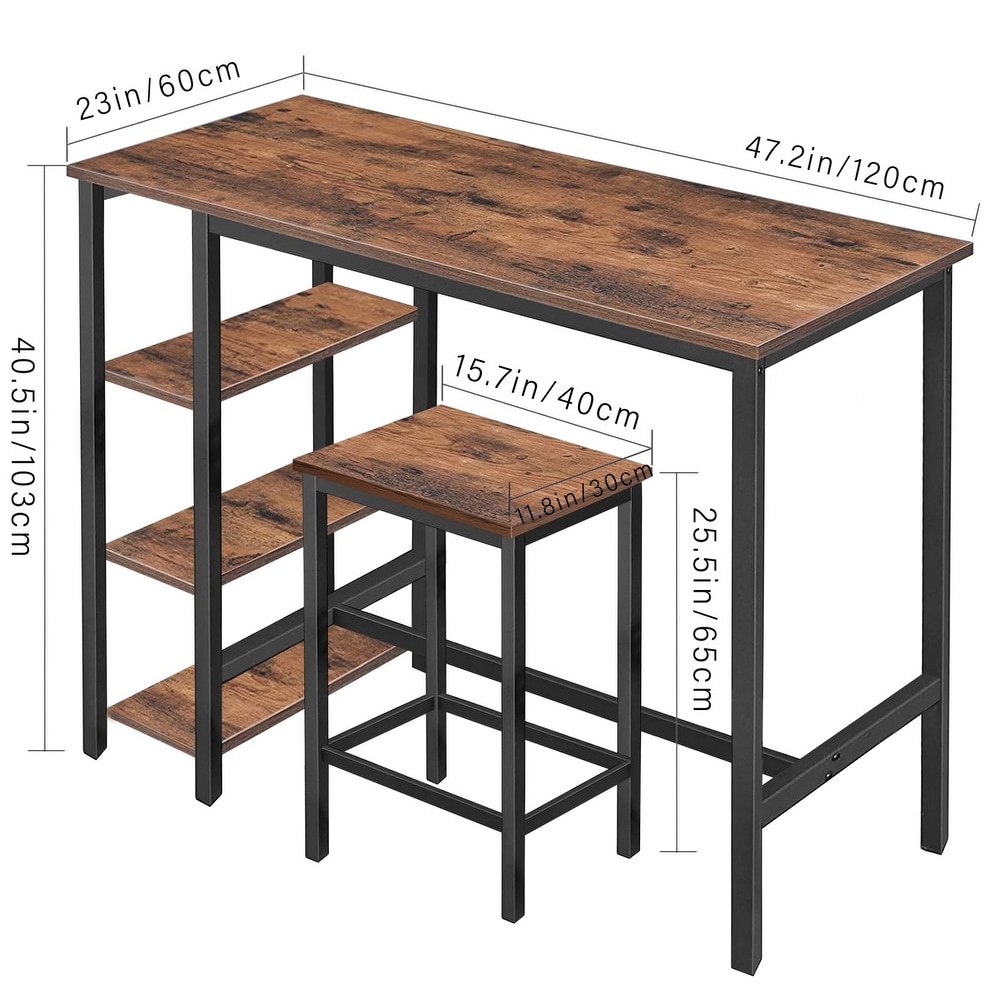 VEIKOUS Industrial High Bar Dining Table Set with Storage Shelves