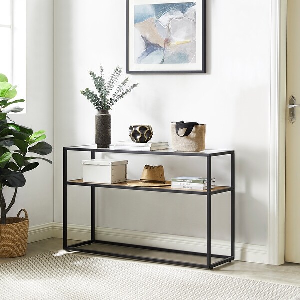 Glass Console Sofa Table， Modern Open Hallway Table， Narrow Entryway Table