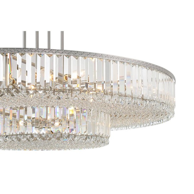 Wide Modern 2 tier Frame Clear Crystal 16 light Fixture For Dining Room House Entryway