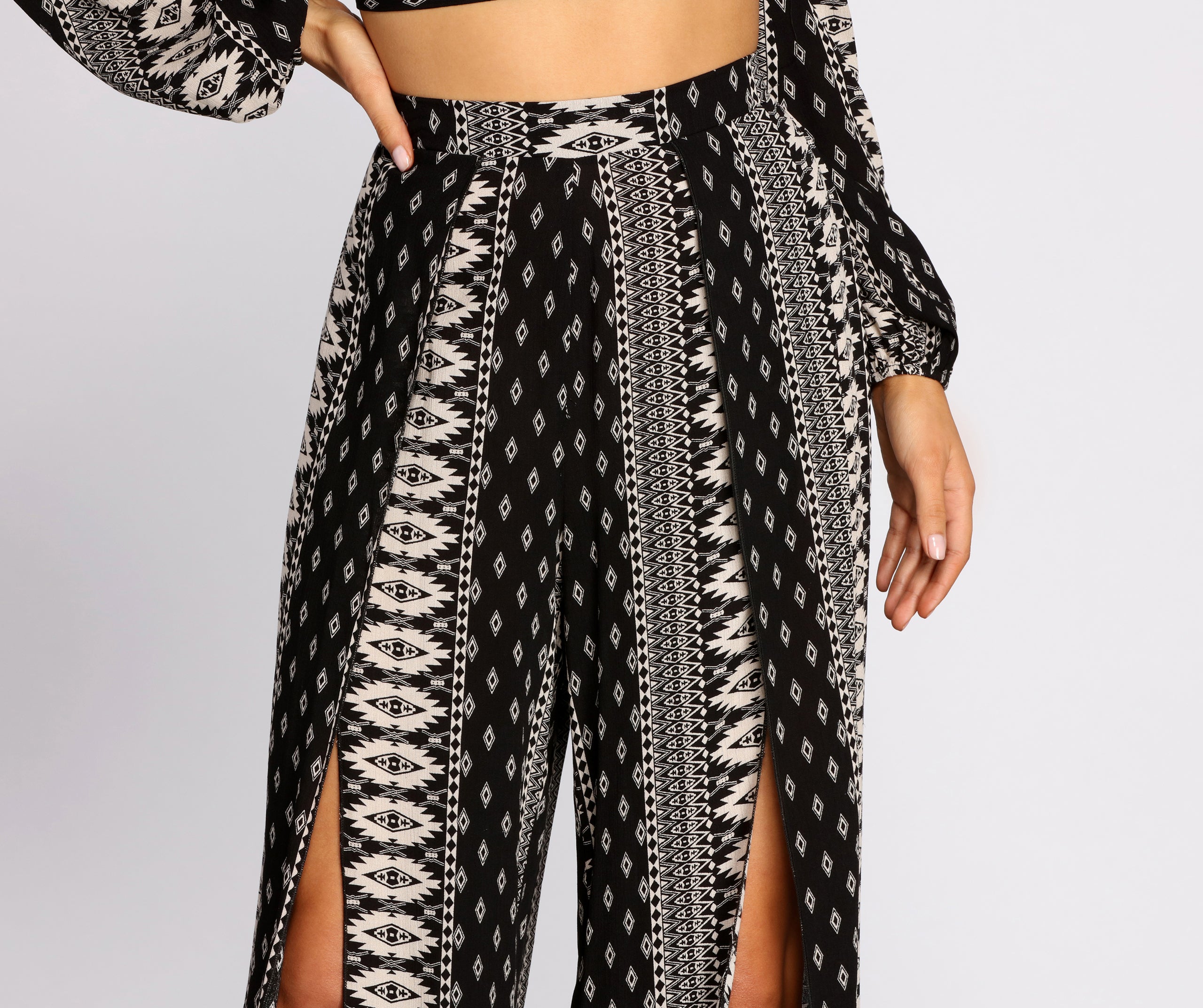 Boho Flow Front Slit Wide Leg Pants