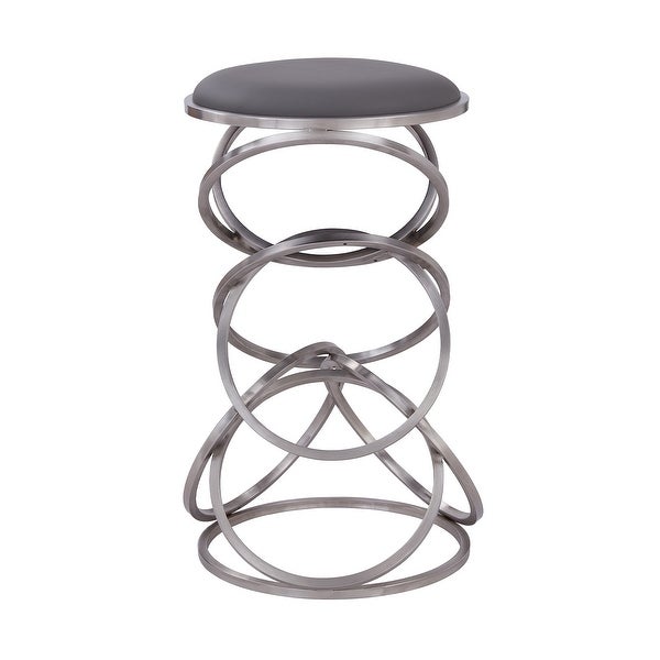 Intersected Circular Metal Base Leatherette Barstool， Silver