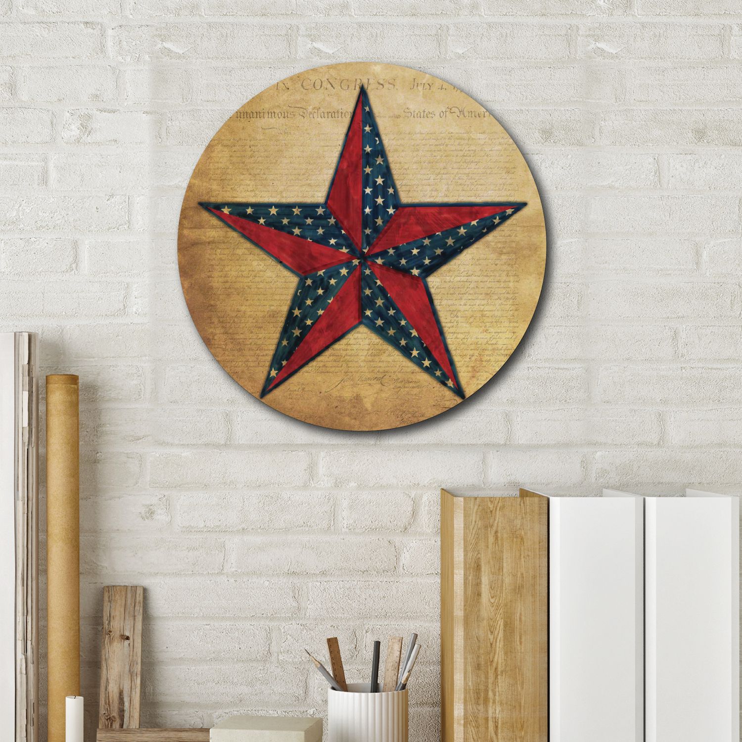 Courtside Market Flag Star II Circular Board Wall Art