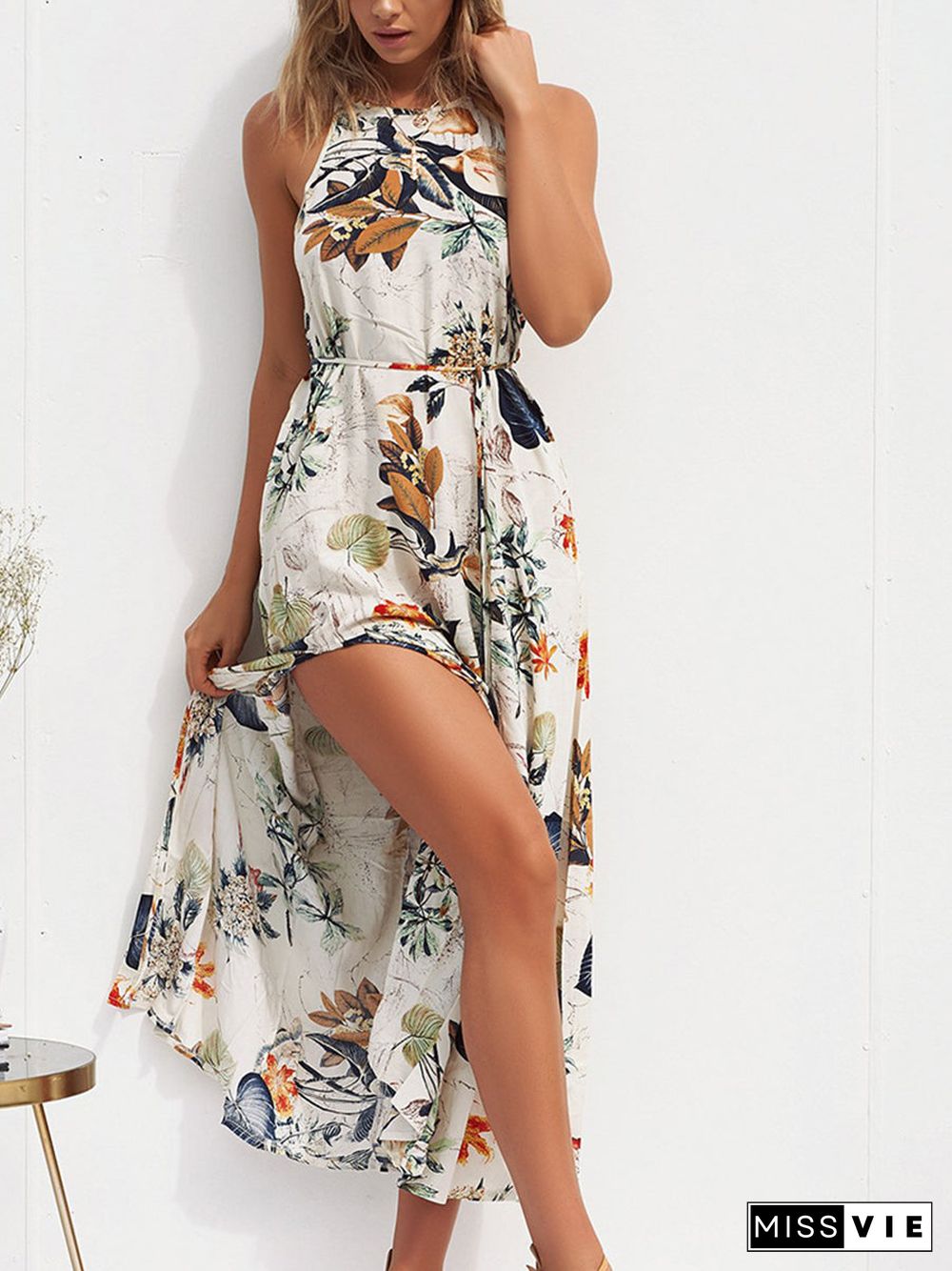 Sleeveless Floral Split Long Dress