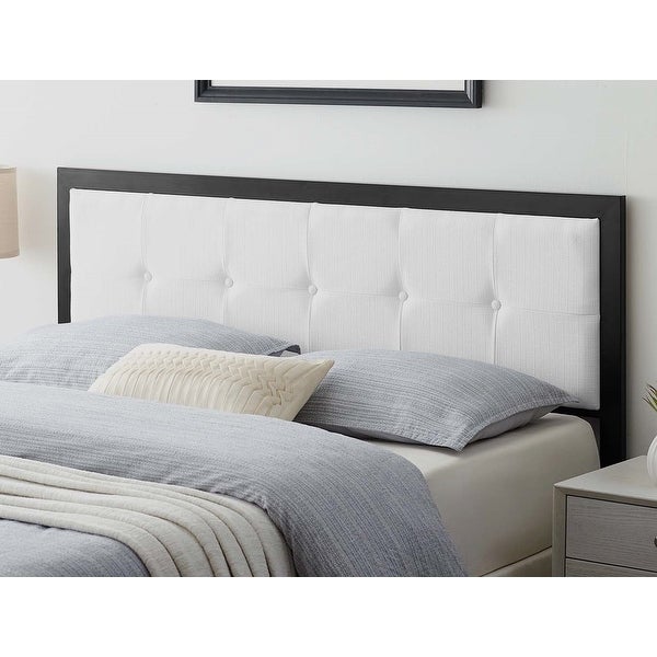 Waldorf Modern White Fabric Button Tufted Upholstered Twin Size Metal Headboard - - 31717196