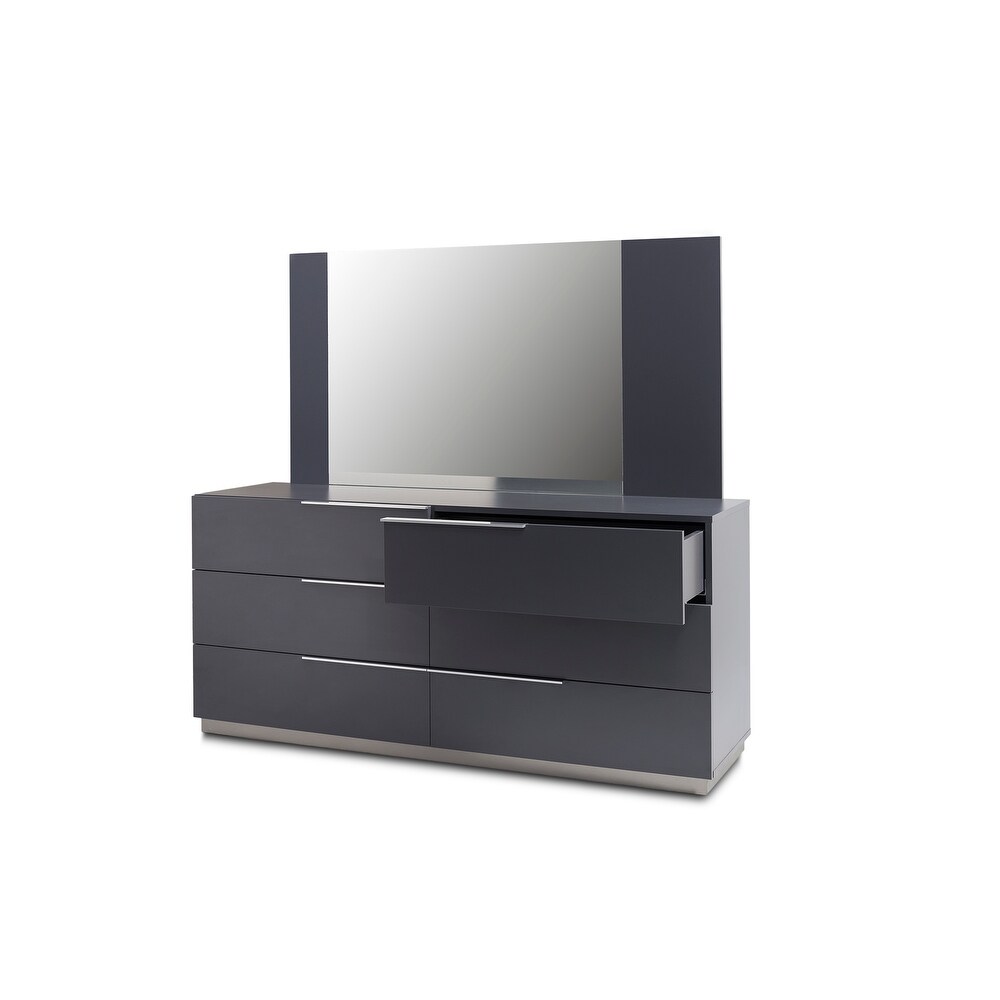 Warsaw 6 Drawer double sided dresser and mirror in Glossy Gray