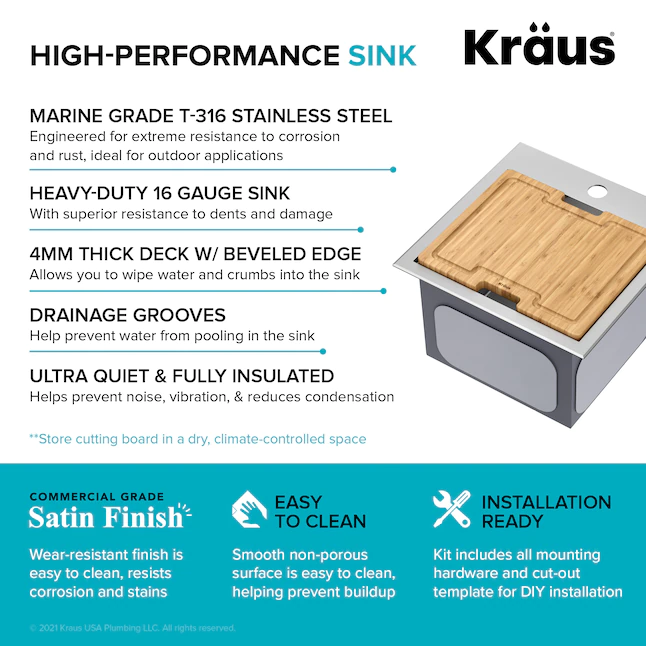 Kraus 4-Piece 15-in W x 9.5-in D x 15-in H Outdoor Kitchen Sink (KWT321-15-316)