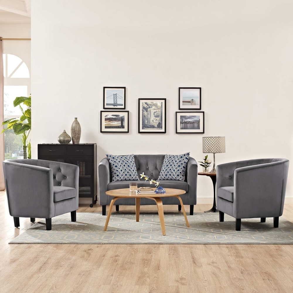 Prospect 3 Piece Velvet Loveseat and Armchair Set