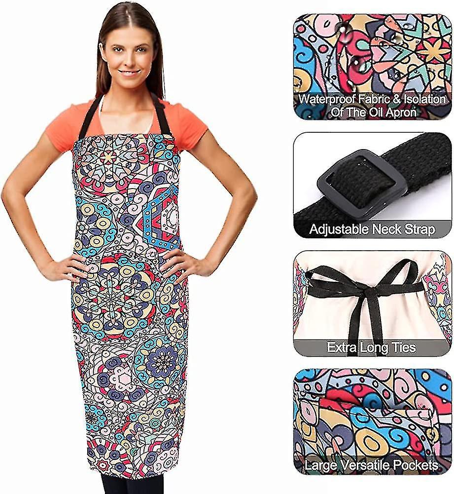 Cooking Apron And Oven Mitts Set， Holres Bohemia Kitchen Apron With Pocket Gift