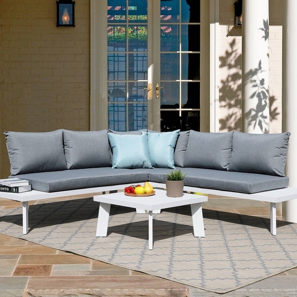 Outdoor Aluminum VShaped Sectional Seating Set with Side Table