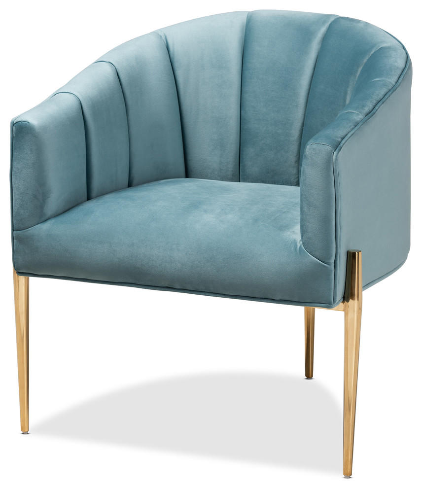 Alger Glam and Luxe Light Blue Velvet Fabric Upholstered Gold Accent Chair   Contemporary   Armchairs And Accent Chairs   by Baxton Studio  Houzz