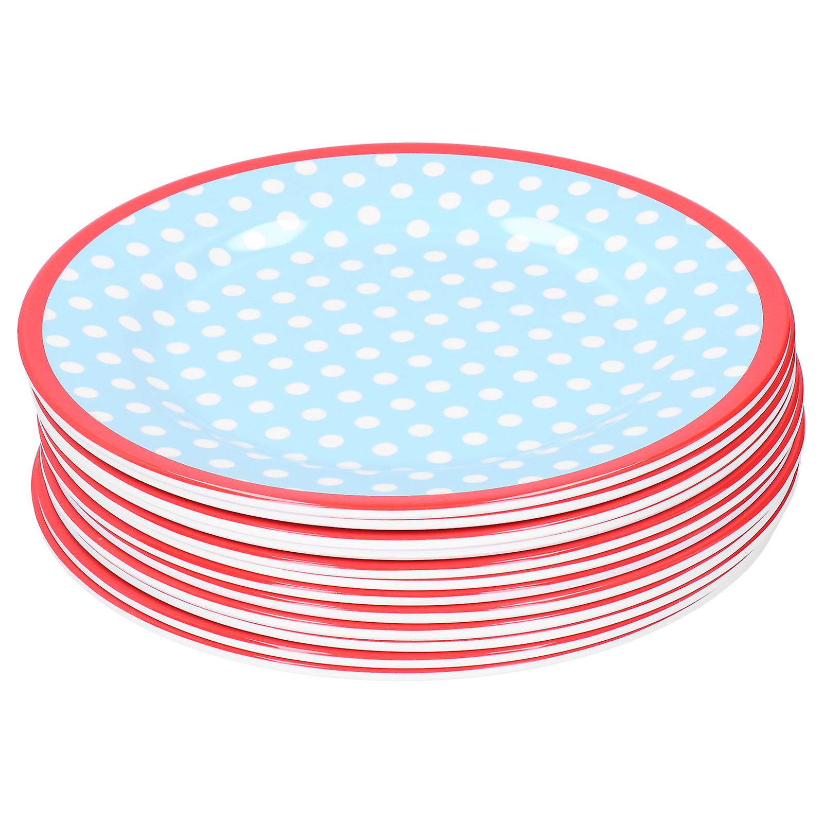 12PCS Salad Plate High‑Grade Imitation Porcelain Dinnerware Tableware for Home UseLight Blue Dot