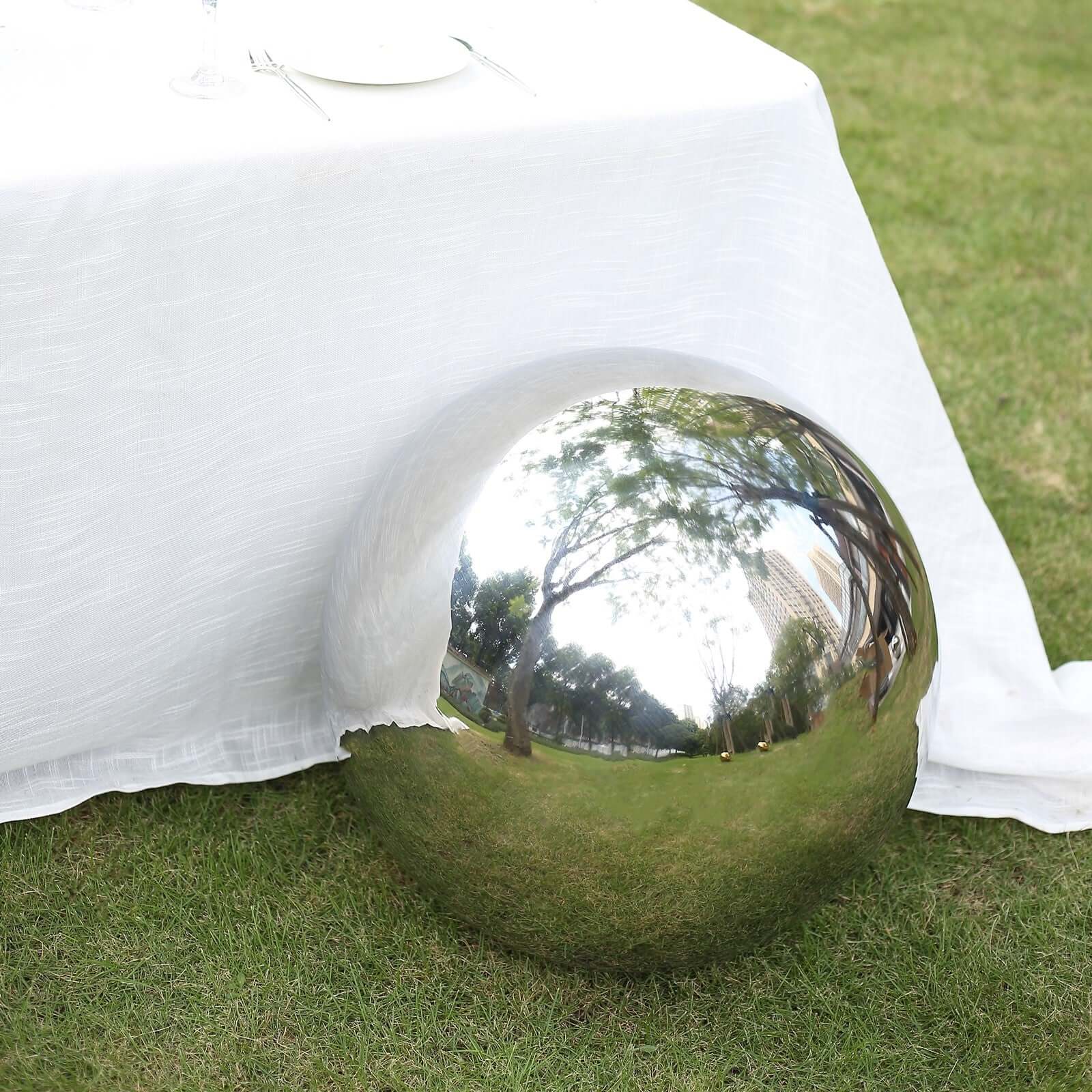 Silver Stainless Steel Gazing Globe Mirror Ball, Reflective Shiny Hollow Garden Sphere - 22