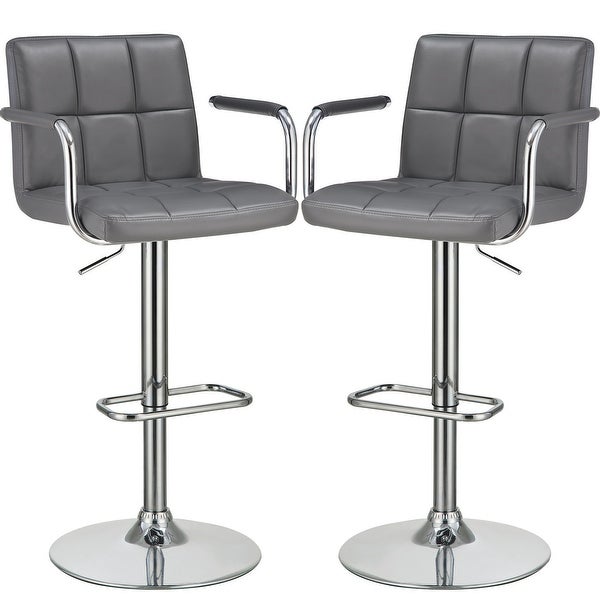 Modern Grey Leatherette Adjustable Swivel Stool with Chrome Pedestal Base