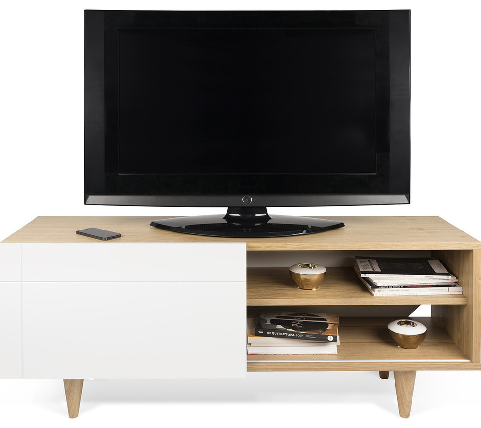 Tema Cruz TV Table Oak  ampWhite   Midcentury   Entertainment Centers And Tv Stands   by Sportique  Houzz