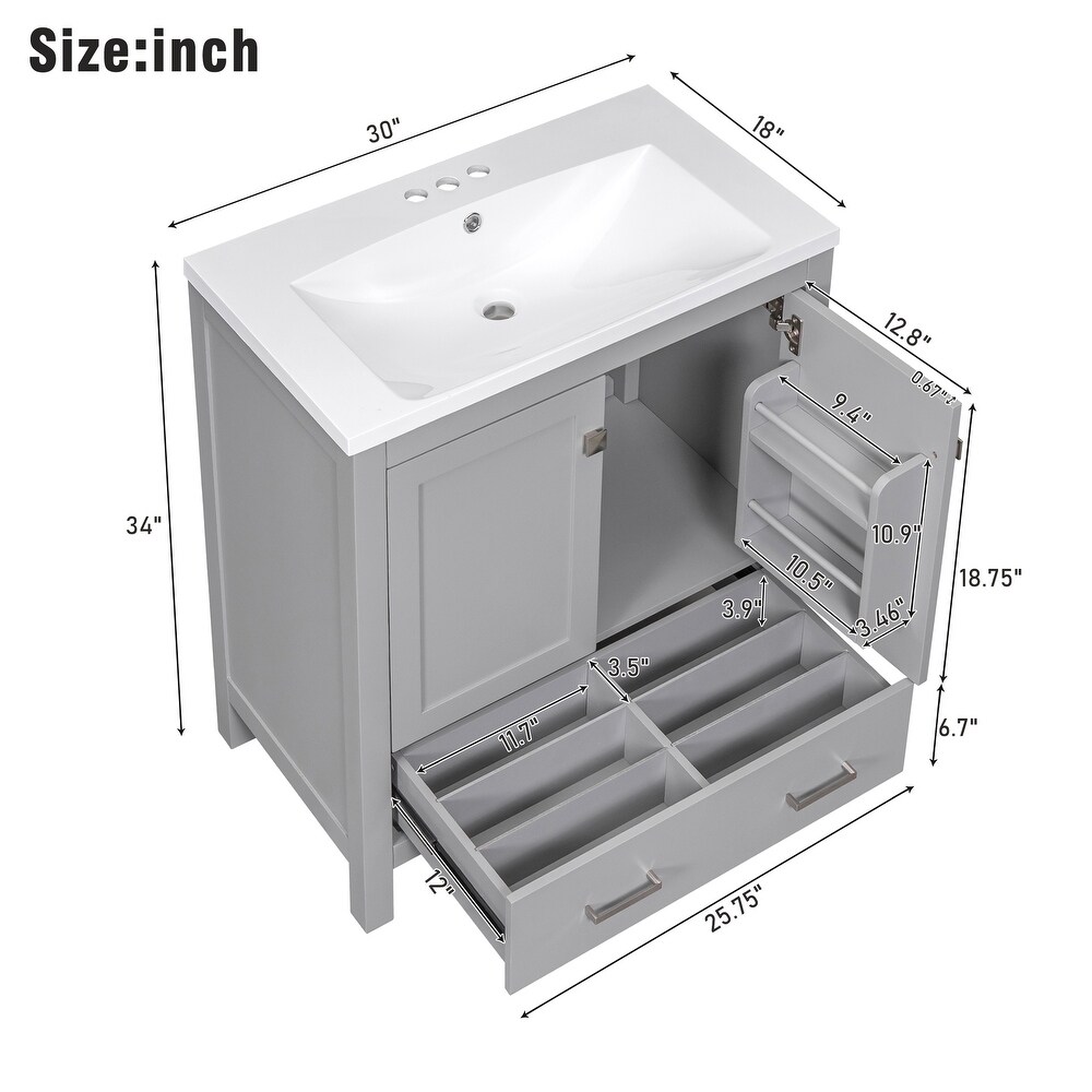 Multifunction Bathroom Vanity with Single Sink  Combo Cabinet Undermount Sink Storage Cabinet with Pull out Darwer  Grey