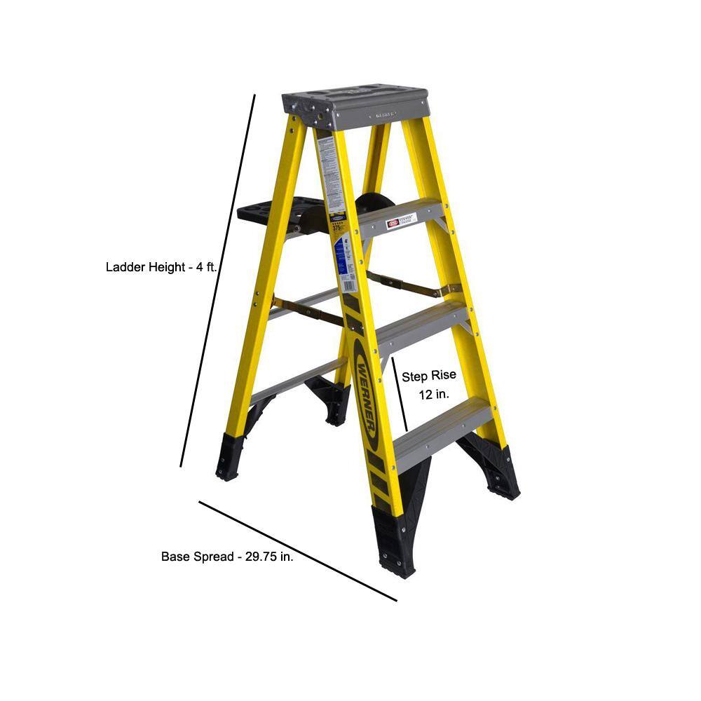 Werner 4 ft. Fiberglass Step Ladder with Shelf 375 lb. Load Capacity Type IAA Duty Rating 7304S