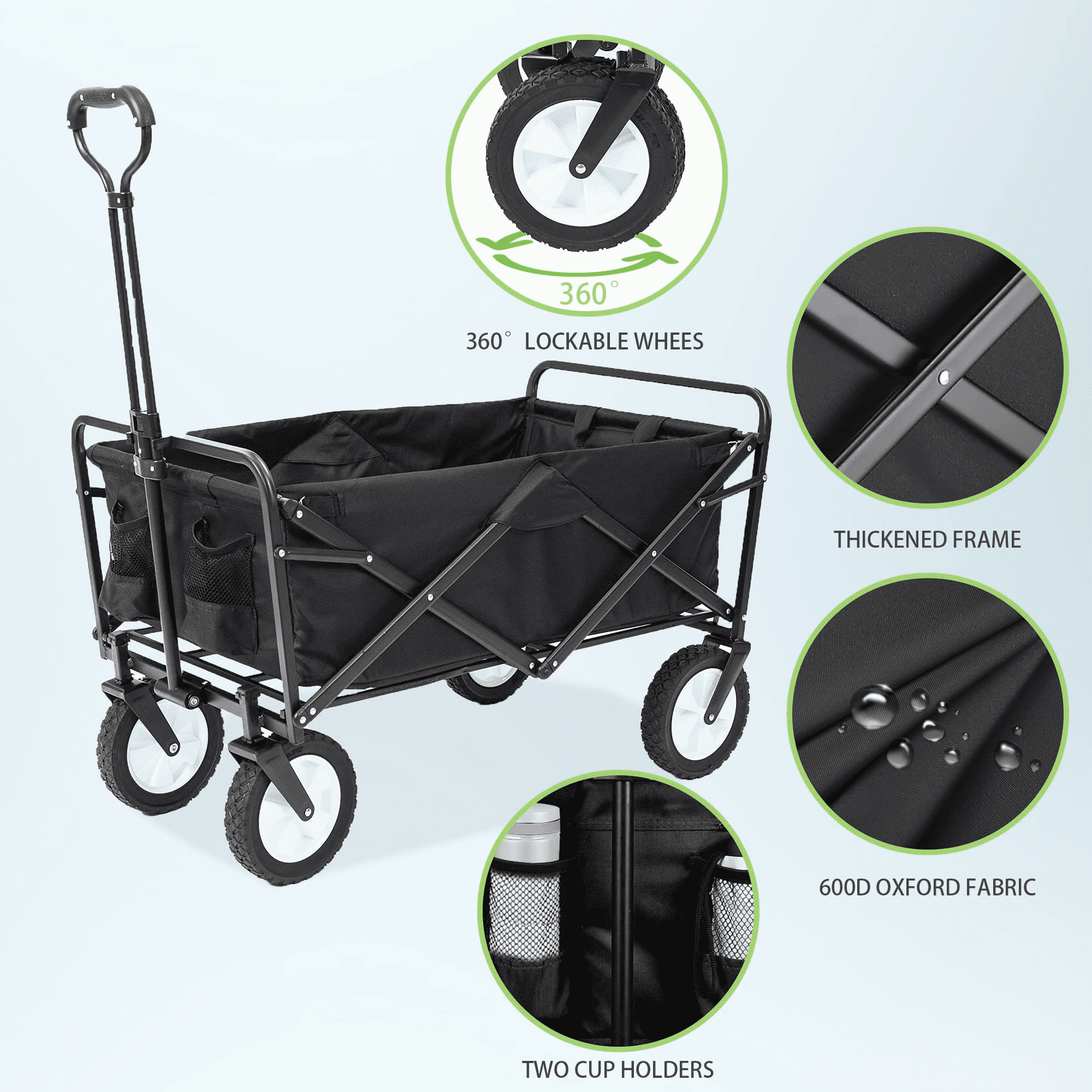 APOLLOLIFT 220lb Folding Wagon Utility Garden Cart for Outdoor Camping Black