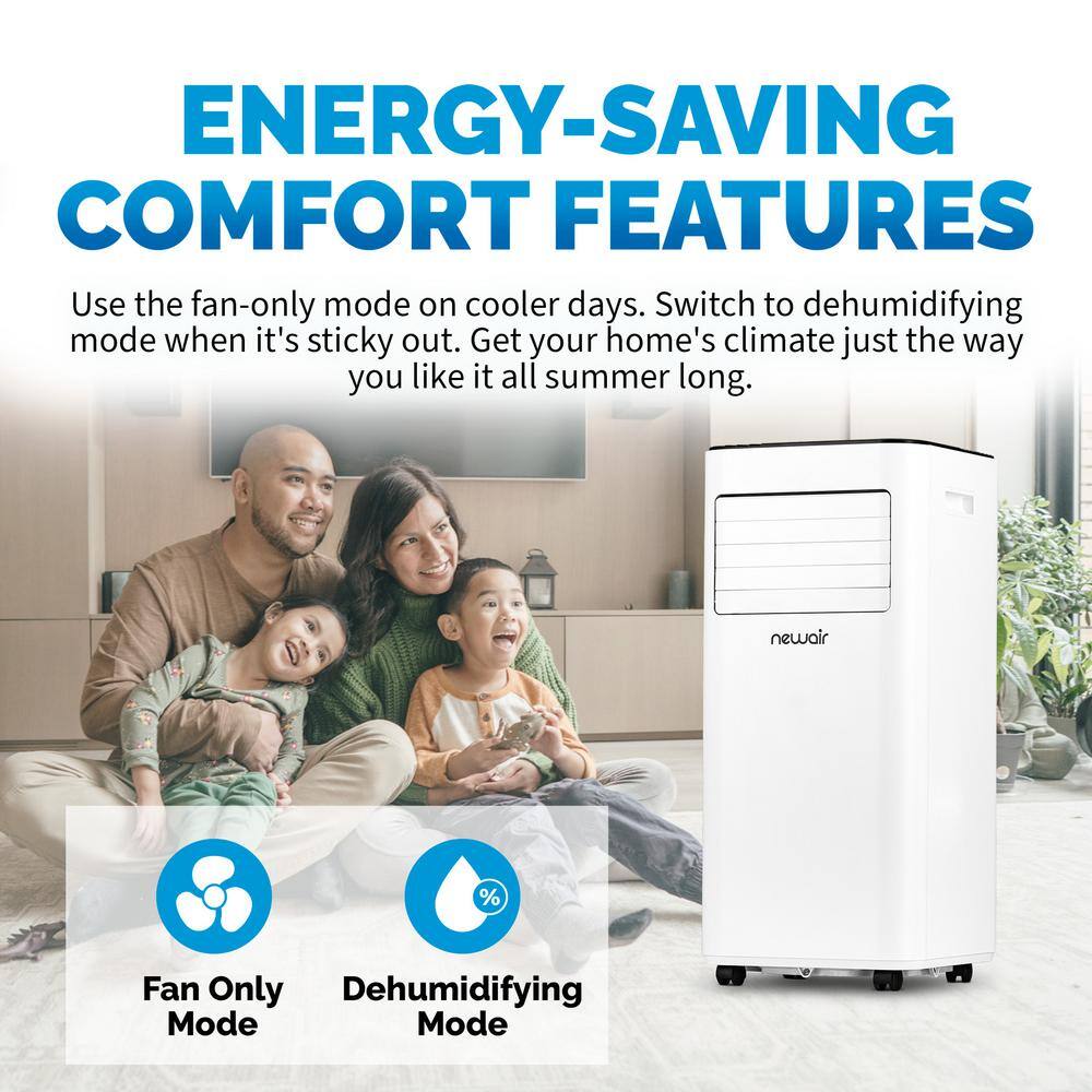 NewAir 8000 BTU (5300 BTU DOE) Quiet Compact Portable Air Conditioner AC and Dehumidifier in White with Remote and Window Kit NAC08KWH01