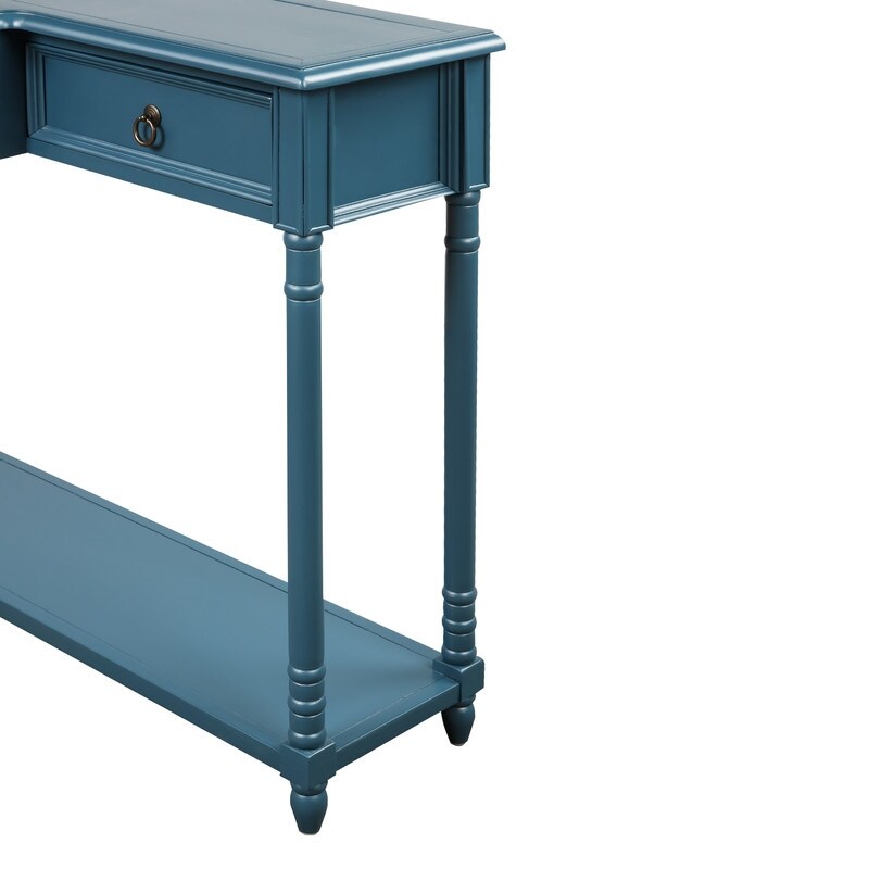 Rustic Solid Wood Console Table with Projecting Drawers and Long Shelf