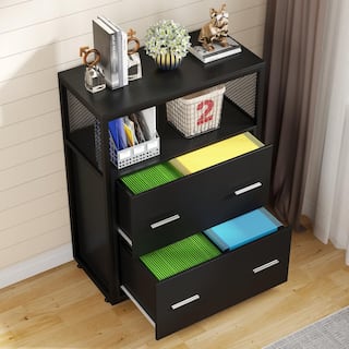 BYBLIGHT Black File Cabinet with Lockable File Drawers and Open Storage Shelf BB-C0341FF