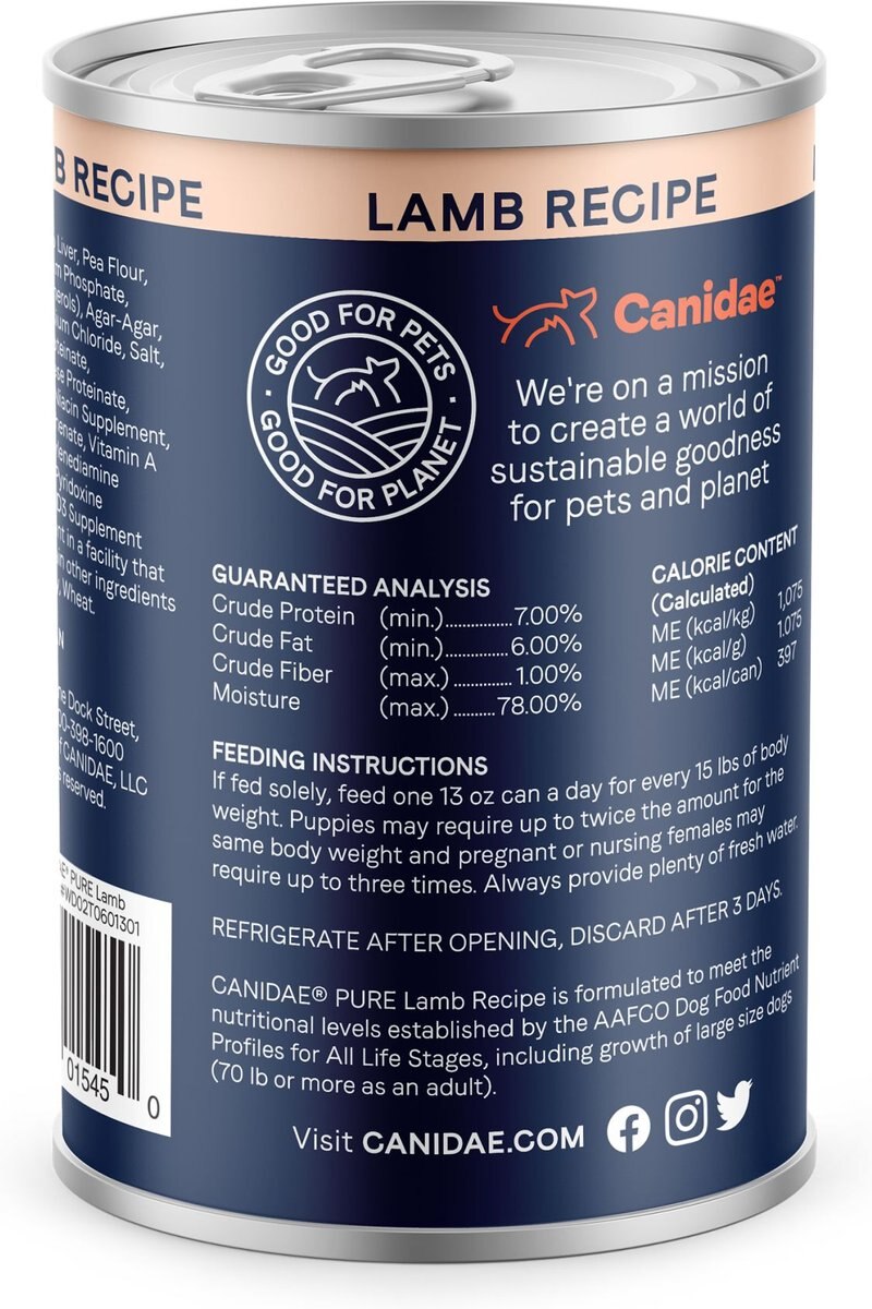 CANIDAE PURE All Stages Grain-Free Limited Ingredient Lamb Recipe Canned Dog Food， 13-oz