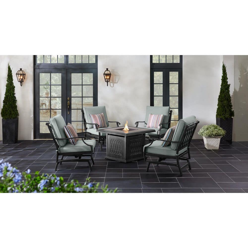 Home Decorators Collection St. Charles 5-Piece Aluminum Motion Outdoor Fire Conversation Patio Fire Pit Set with Sunbrella Cast Mist Cushions FZA71015R-STS