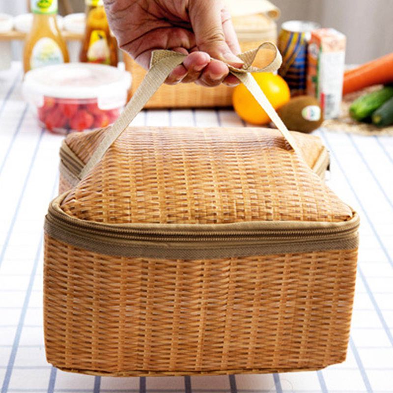 SJENERT Outdoor Wicker Picnic Basket with Lid and Handle Waterproof Outdoor Picnic Wicker Rattan Bag Keep Warm Picnic Basket Woven Basket