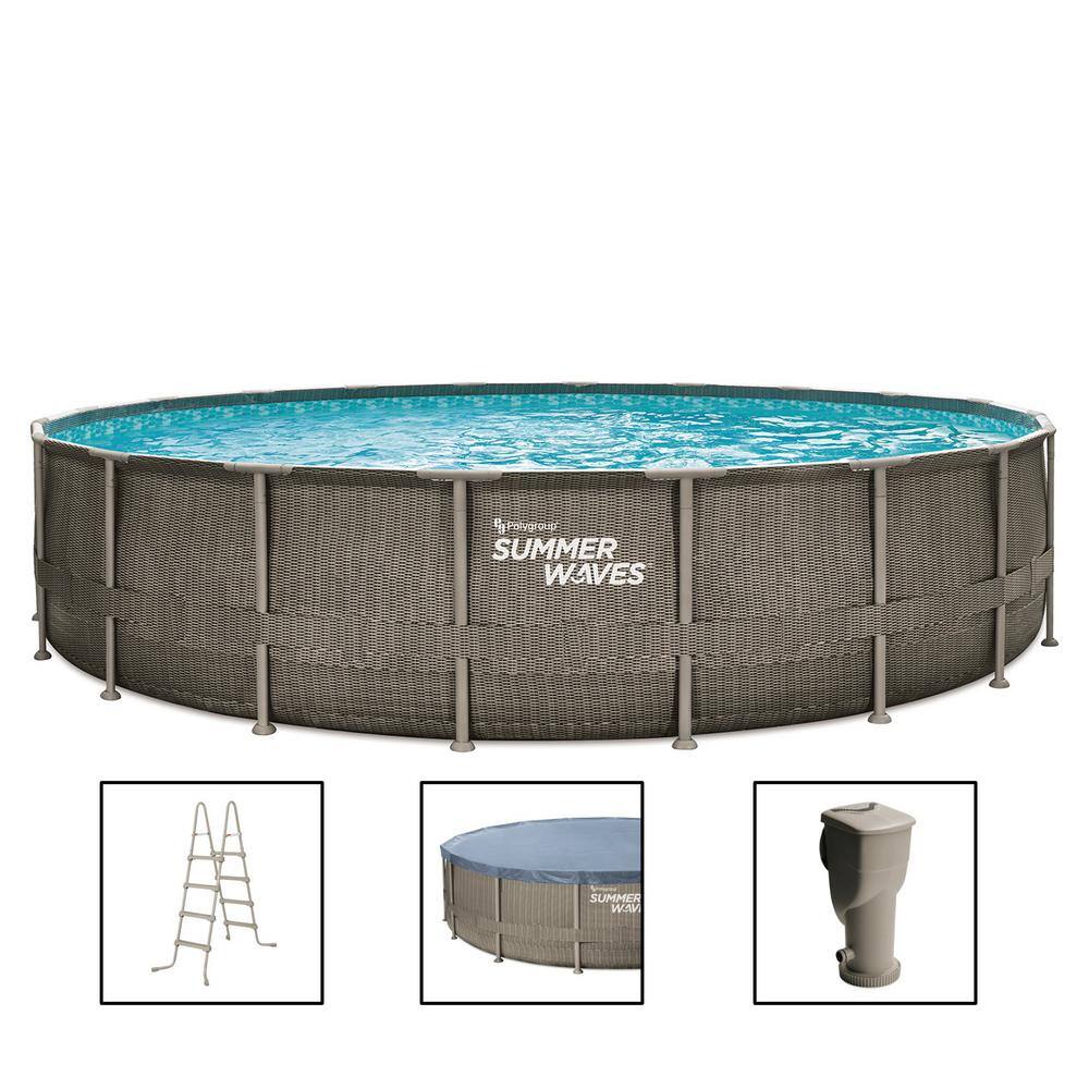 Summer Waves Elite Dark Basketweave 20 ft. Round 48 in. Deep Metal Frame Pool P4J02048D117