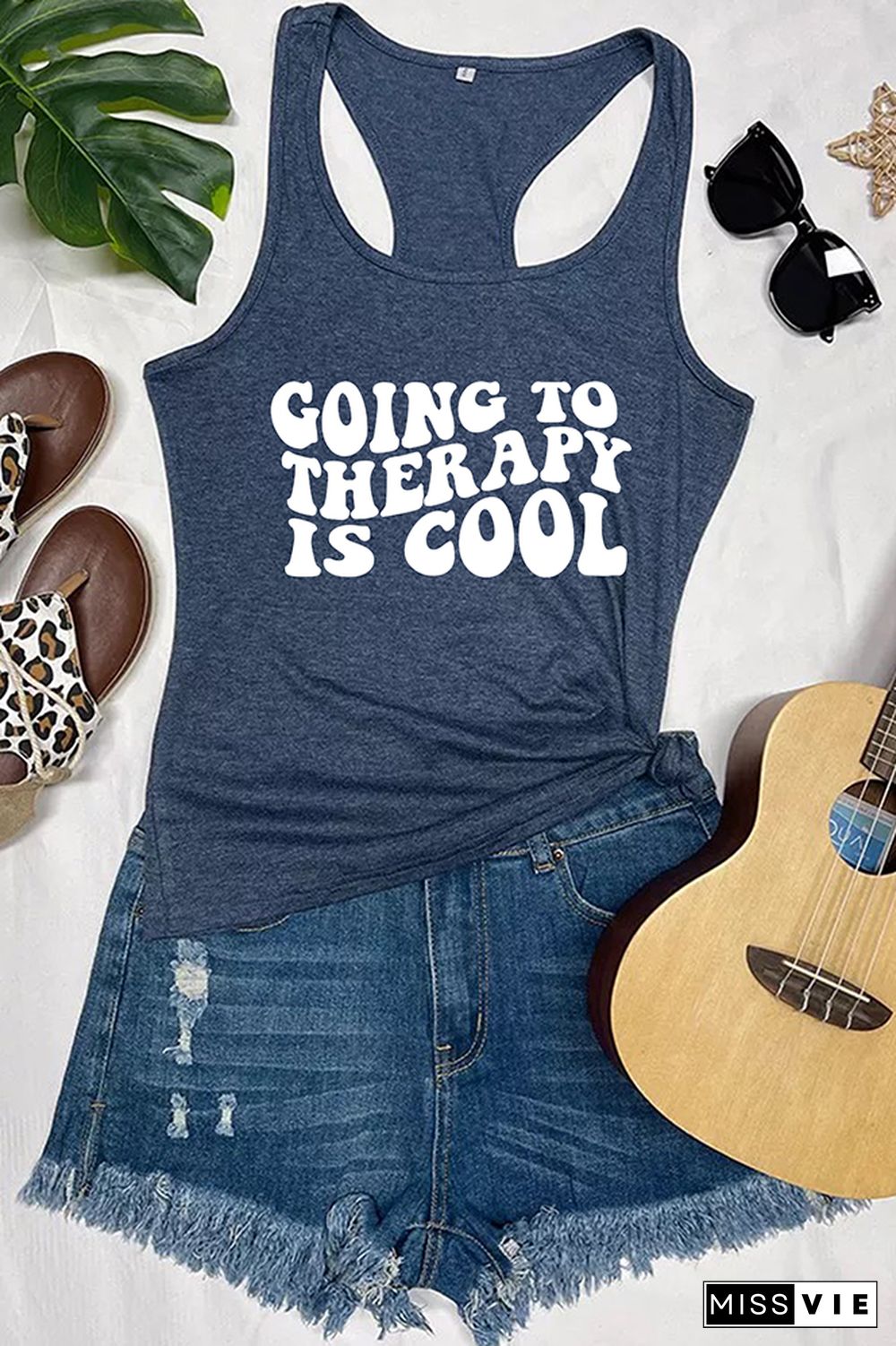 Going to Therapy is Cool Letter Print Graphic Tank Top