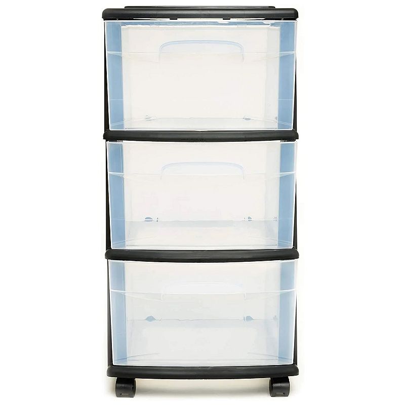 Homz Plastic 3 Drawer Medium Home Storage Container， Clear Drawers and Black Frame