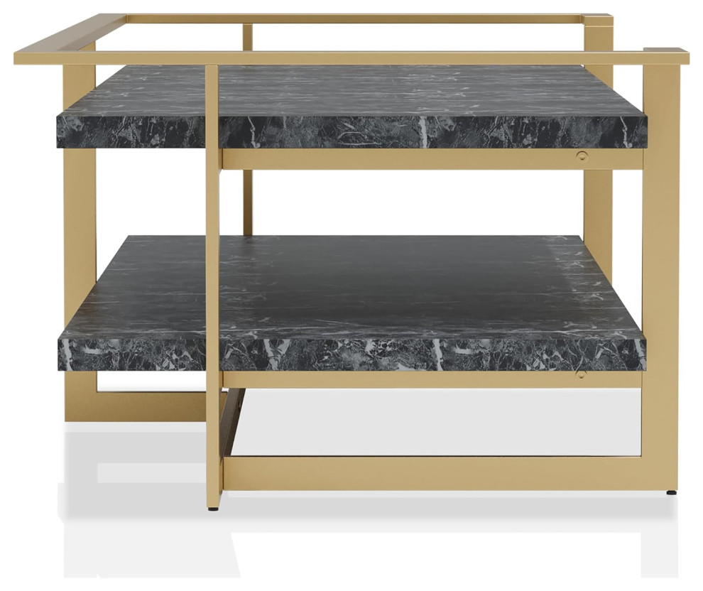 Contemporary Coffee Table  Unique Golden Open Frame With Black Faux Marble Top   Contemporary   Coffee Tables   by Decor Love  Houzz