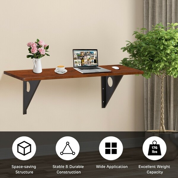 40'' x 14'' Wall-Mounted Desk Rubber Wood Dining Table with Sturdy Steel Bracket - 40'' x 14'' x 13'' (L x W x H)