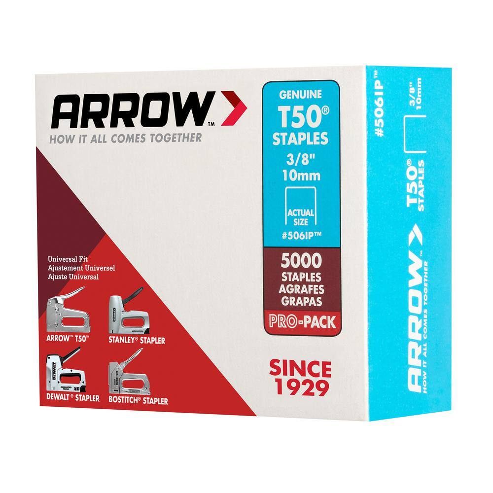 Arrow T50 38 in. Leg x 38 in. Crown Galvanized Steel Staples (5000-Pack) 506IP