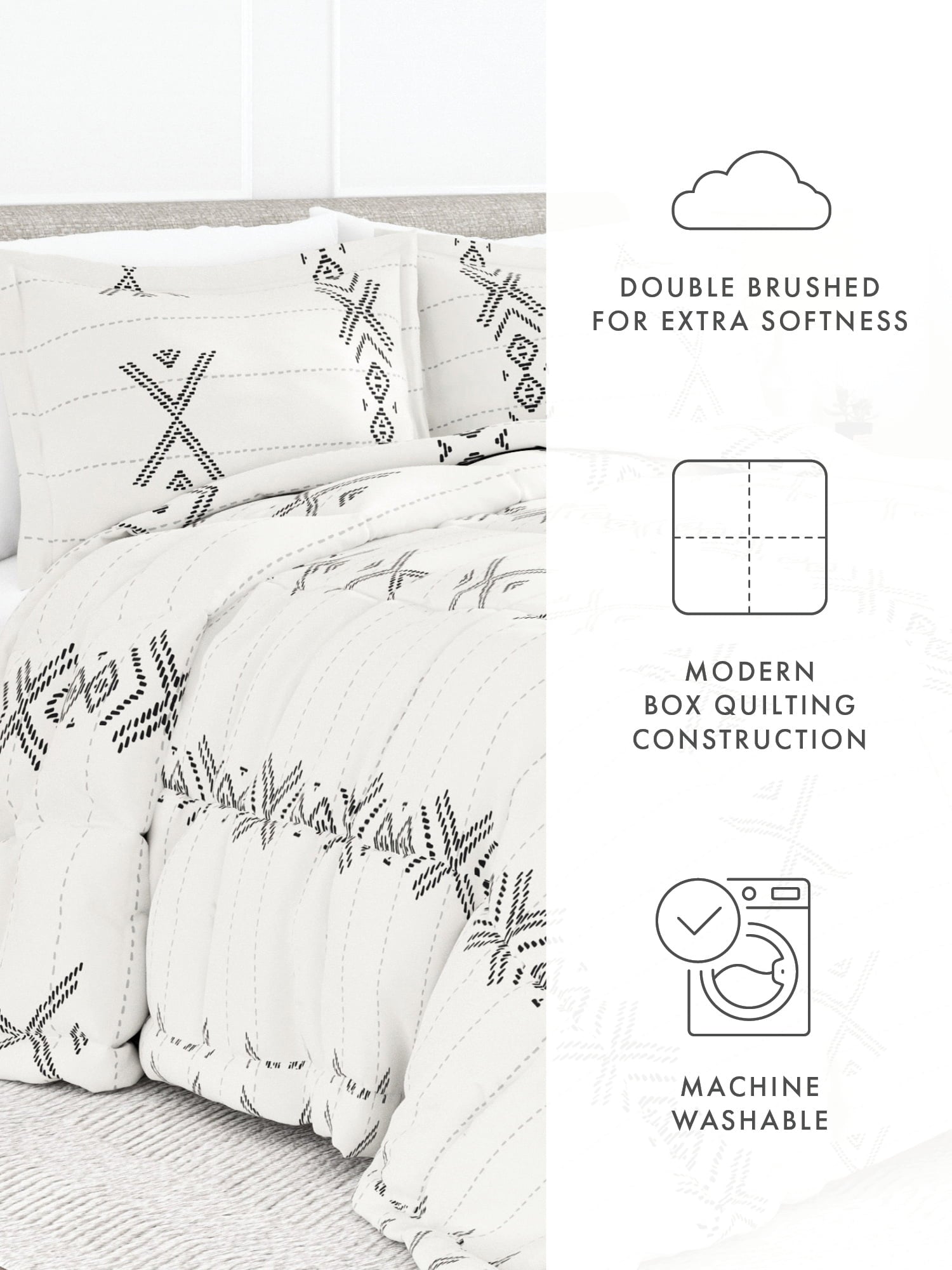 Home Collection Premium Down Alternative Off- White/Grey Urban Stitch Patterned 3-Piece Comforter Set