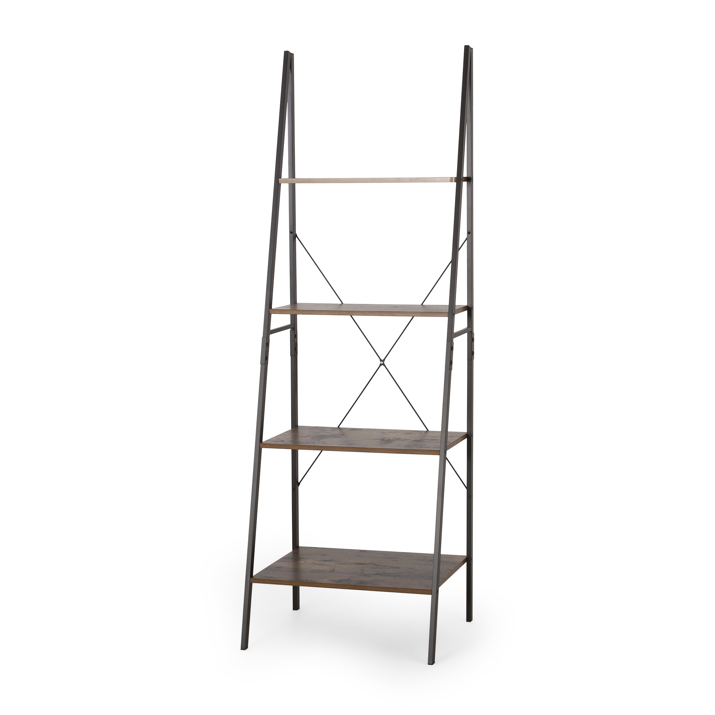 Wolfe Modern Industrial 4 Shelf Etagere Ladder Bookcase