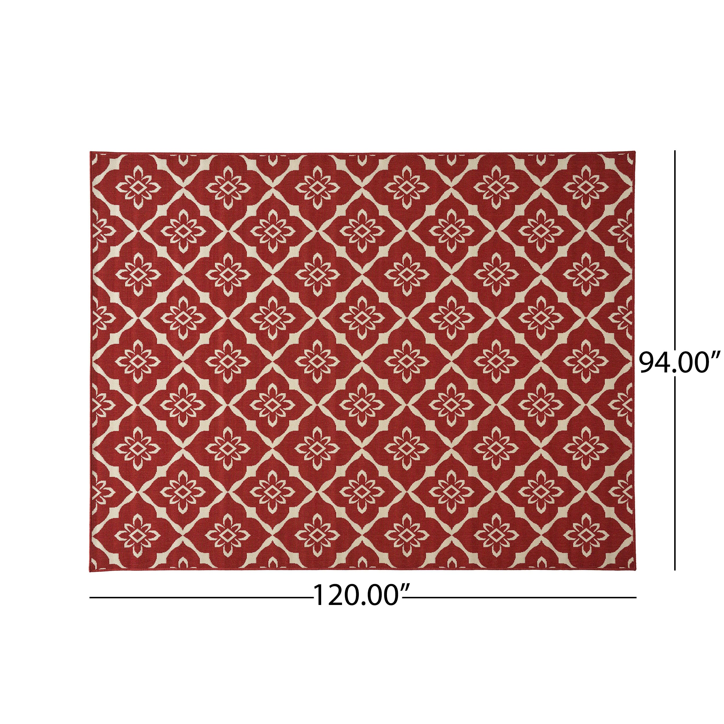 Eluzer Outdoor Trellis Area Rug, Red and Ivory