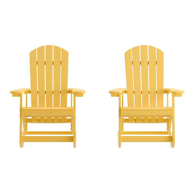 Merrick Lane Set of 2 Atlantic All-Weather Polyresin Adirondack Rocking Chair with Vertical Slats in Black