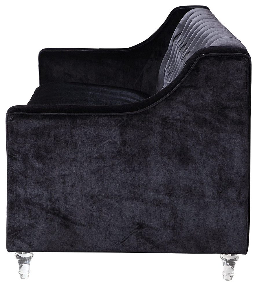 Contemporary Sofa  Velvet Seat With Button Tufted Back  ampSwoop Arms  Black   Contemporary   Sofas   by Decor Love  Houzz