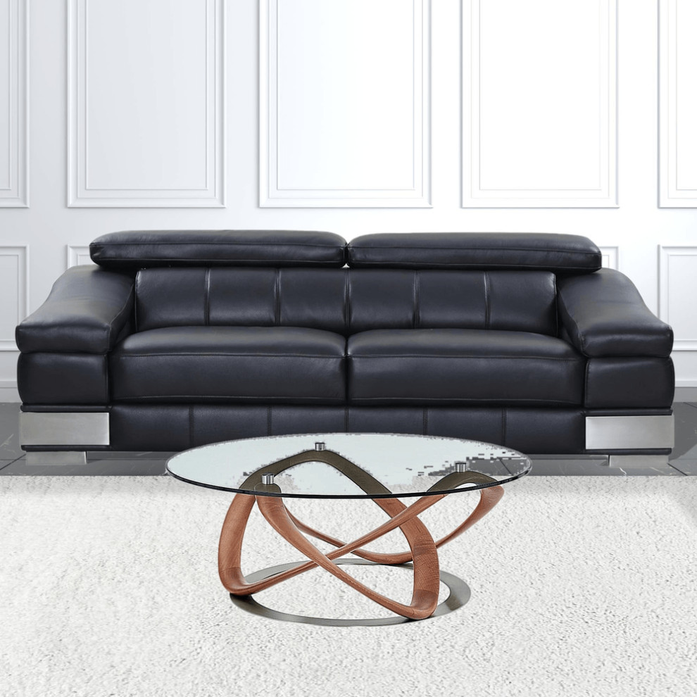 39 quotWalnut And Clear Glass Abstract Round Coffee Table   Contemporary   Coffee Tables   by HomeRoots  Houzz