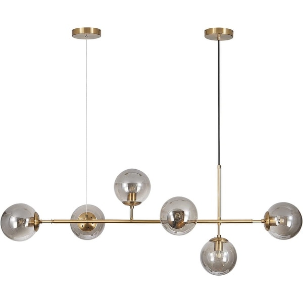 Lighting Modern Brass Chandelier Mid Century Gold Sputnik Pendant Light 6-Light Glass Globe Linear Chandelier Adjustable Kitchen