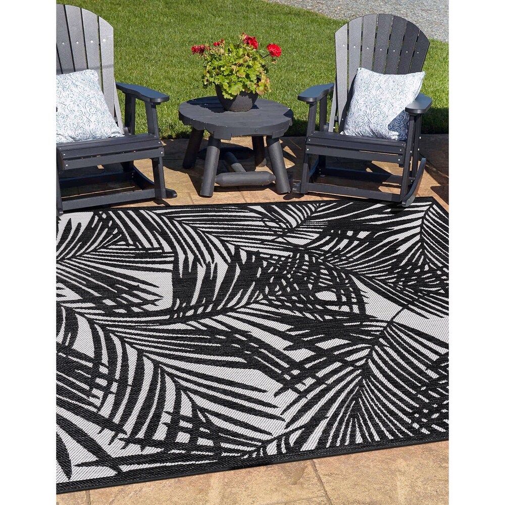 World Rug Gallery Contemporary Palm Leaf Textured Flat Weave Indoor/Outdoor Area Rug