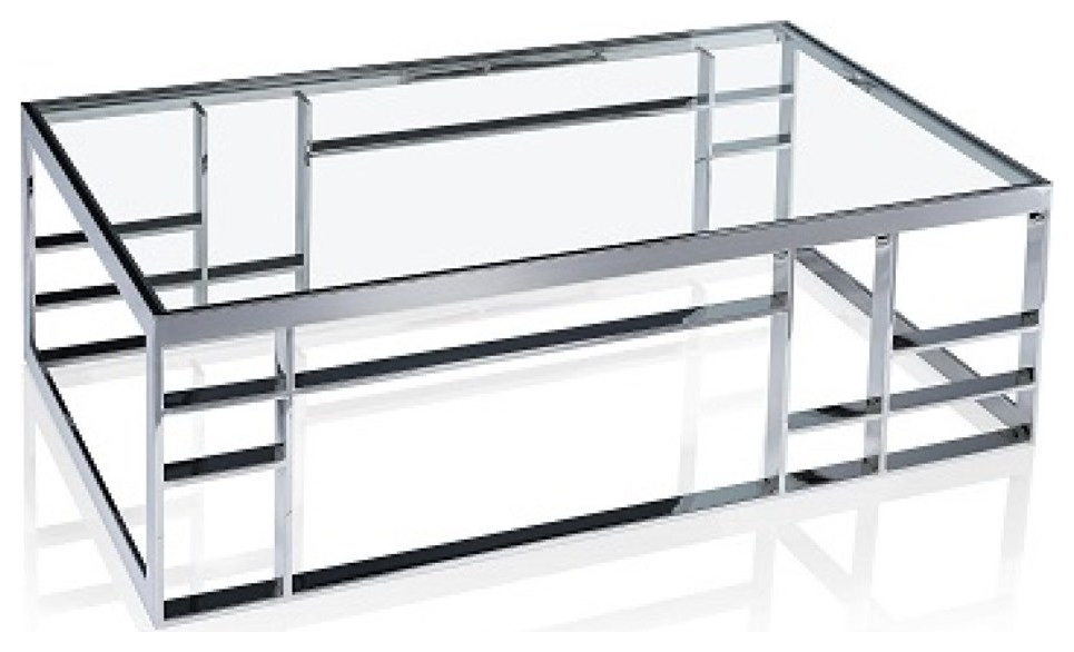 Modrest Stephen Modern Glass and Stainless Steel Coffee Table   Contemporary   Coffee Tables   by Vig Furniture Inc.  Houzz