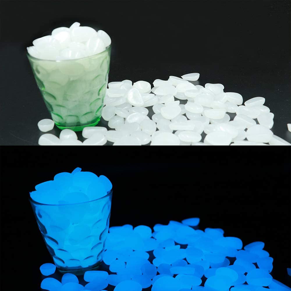 Baofu 100Pcs Luminous Stone Glow in The Dark Pebbles Rocks Decor for Walkway Yard Grass Fish Tank White