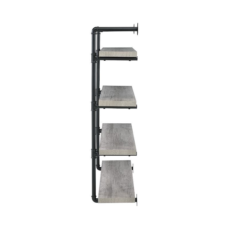 46 Inch 4 Tier Metal and Wooden Wall Shelf， Black and Gray