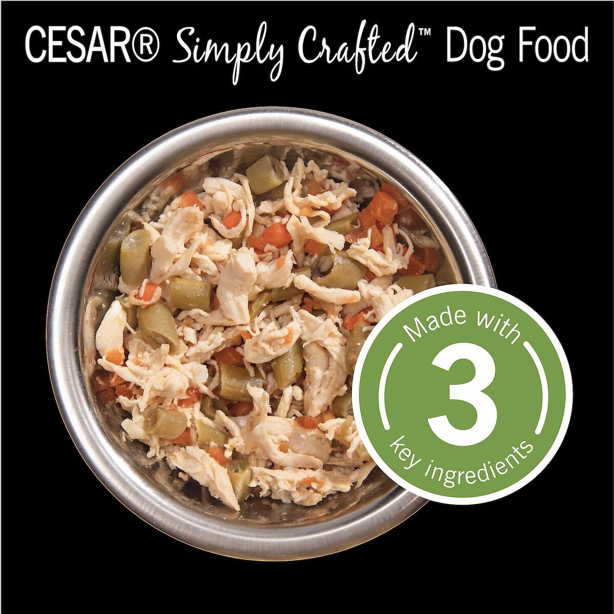 Cesar Simply Crafted Chicken， Carrots and Green Beans Limited-Ingredient Wet Dog Food Topper