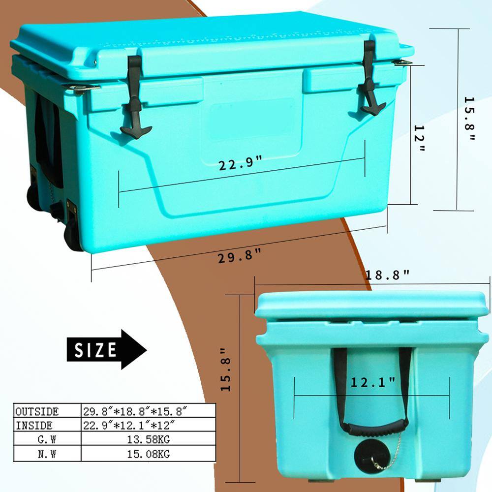 Tenleaf 65 qt. Blue Outdoor Cooler Fish Ice Chest Box Camping Cooler Box SXB6458176