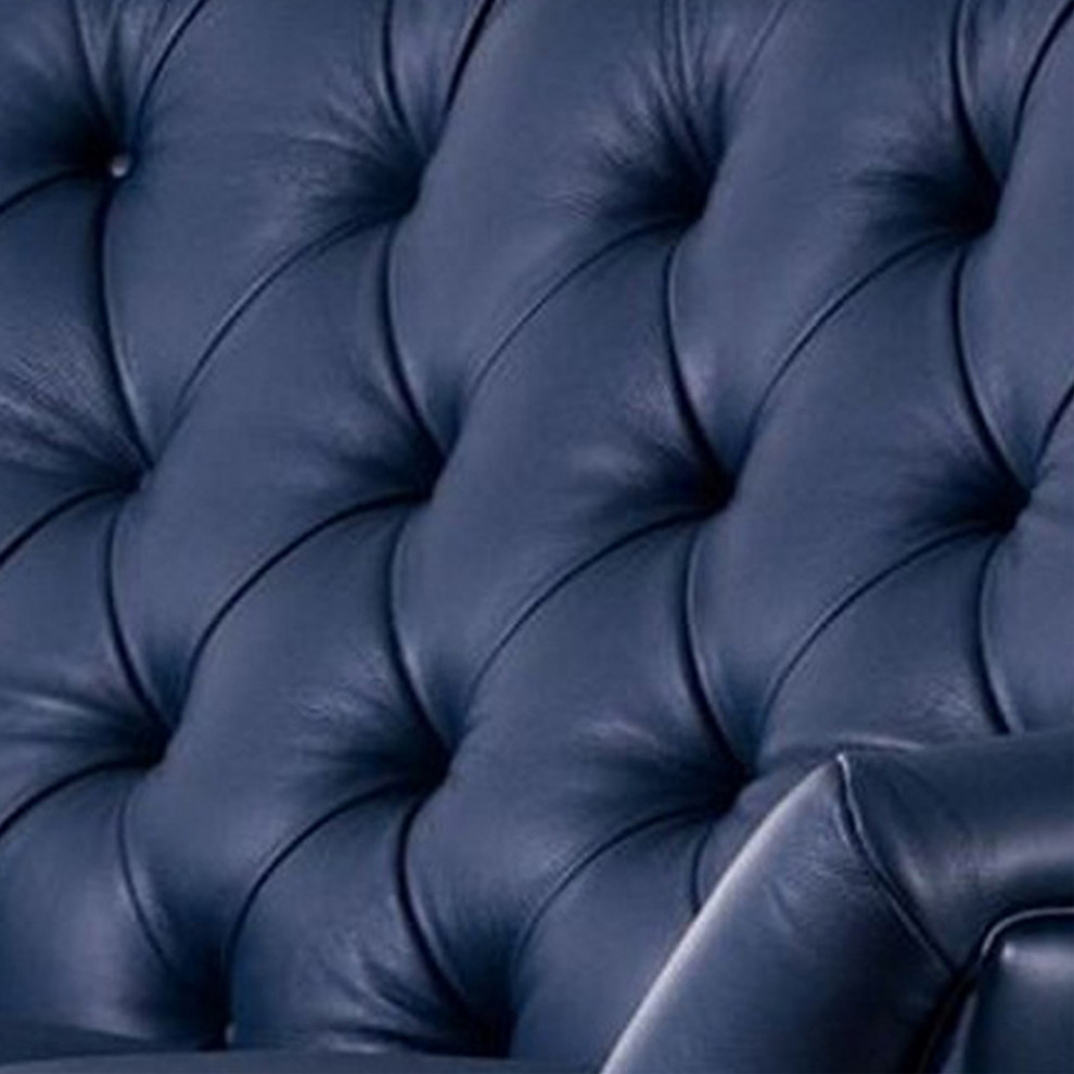 Contemporary Button Tufted Leather Loveseat With Metal Legs  Navy Blue   Midcentury   Loveseats   by VirVentures  Houzz